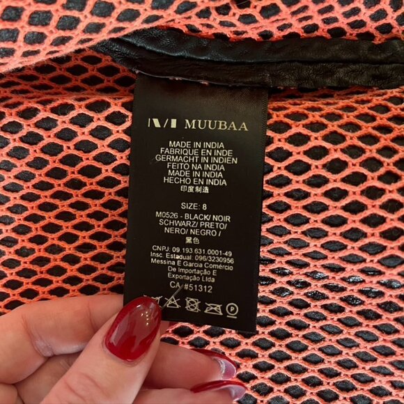 MUUBAA 100% Lamb Leather Black Moto Zip Up Jacket US Size 4 EU 36 - Picture 11 of 13